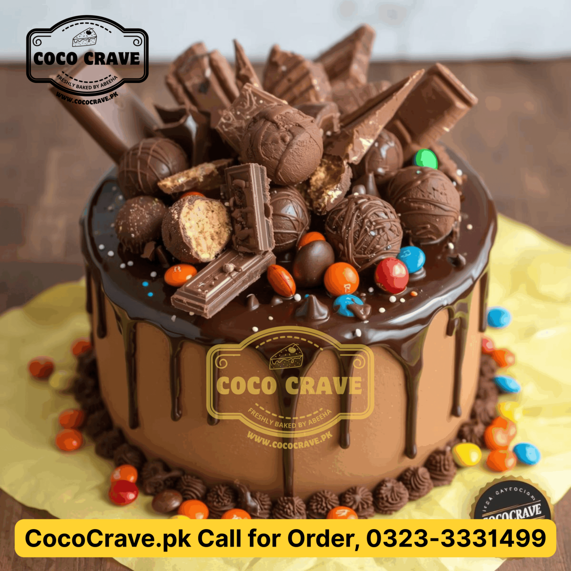 Luxury chocolate and gold leaf best promotion cake Lahore for office celebrations.