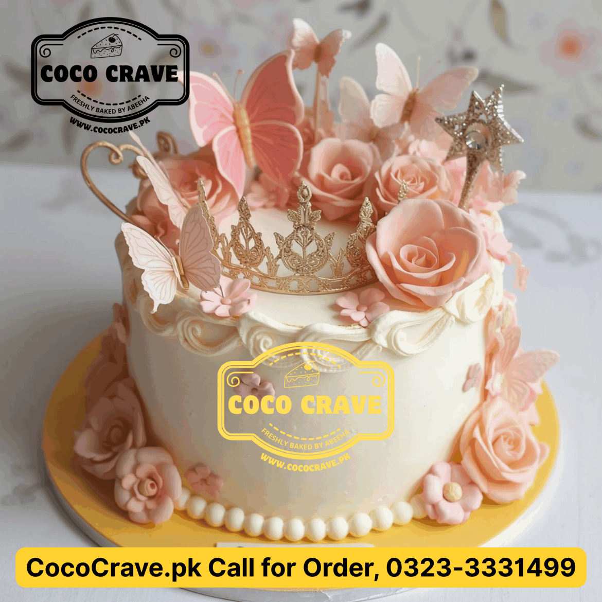 Elaborate pink princess doll cake in lahore online with fondant ball gown and edible pearls.