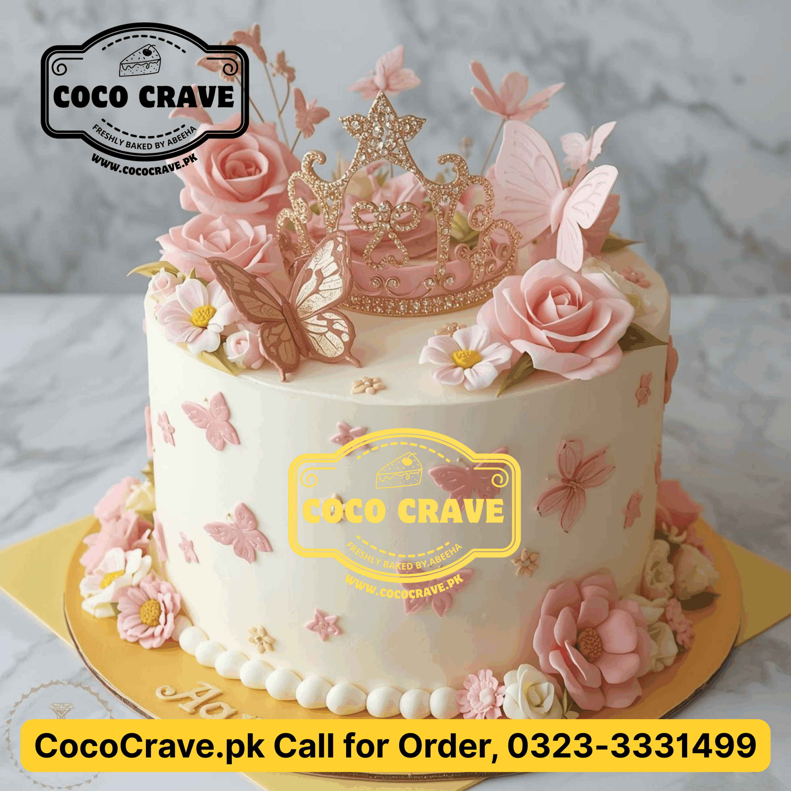 Blue and gold graduation cake for him in Lahore with a fondant mortarboard cap. — view 2