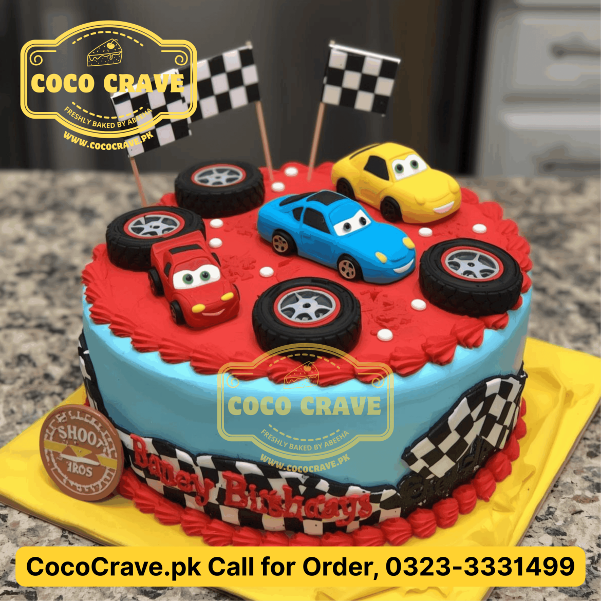Premium blue and white tiered customized cake to order naming ceremony cake lahore at Cococrave.