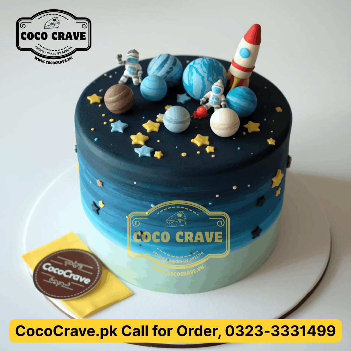 Tiered blue and white baby boy cake near me lahore with fondant teddy bear.