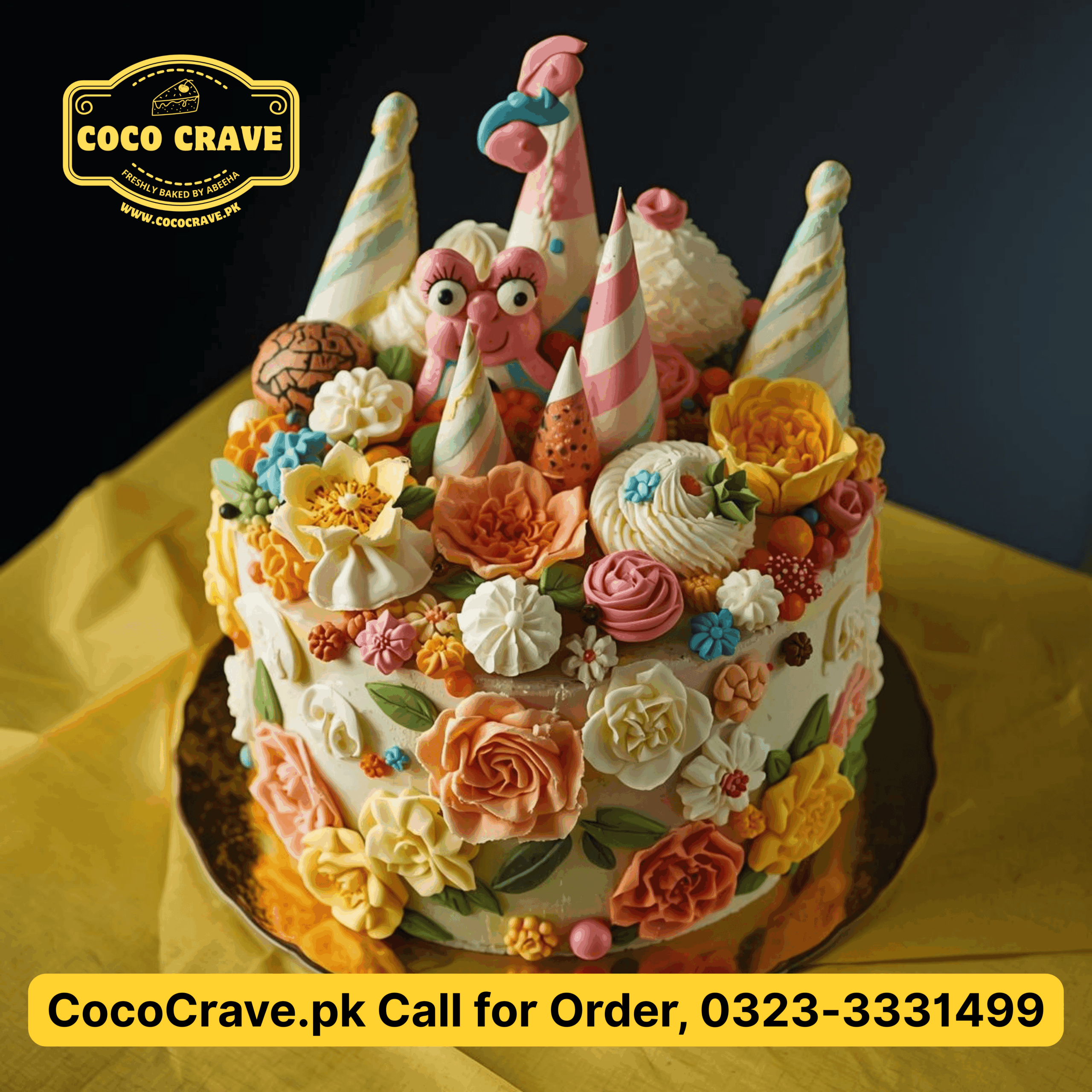 Midnight retirement cake Lahore with golden topper and elegant frosting for a grand celebration. — view 2