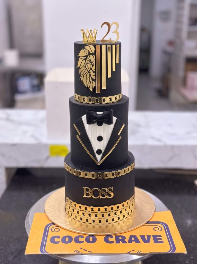 Black and Gold Tuxedo Boss Cake in Lahore