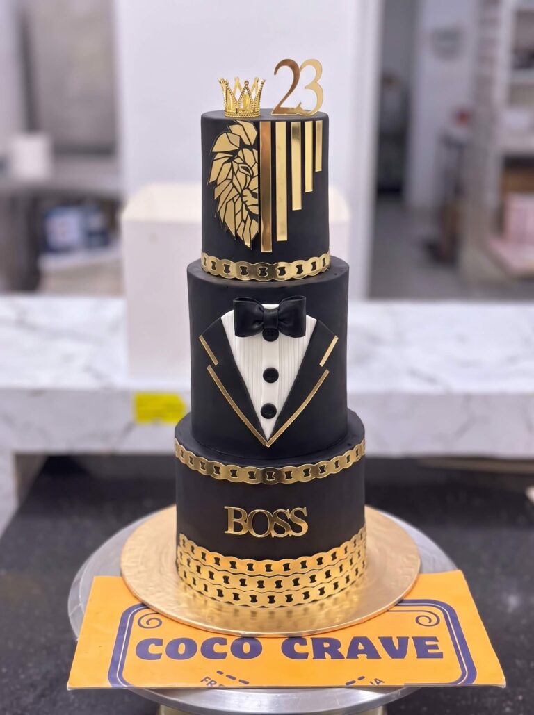 Black and Gold Tuxedo Boss Cake in Lahore