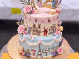 Paris Theme Two Tier Birthday Cake in Lahore — delivered in Lahore, Lahore