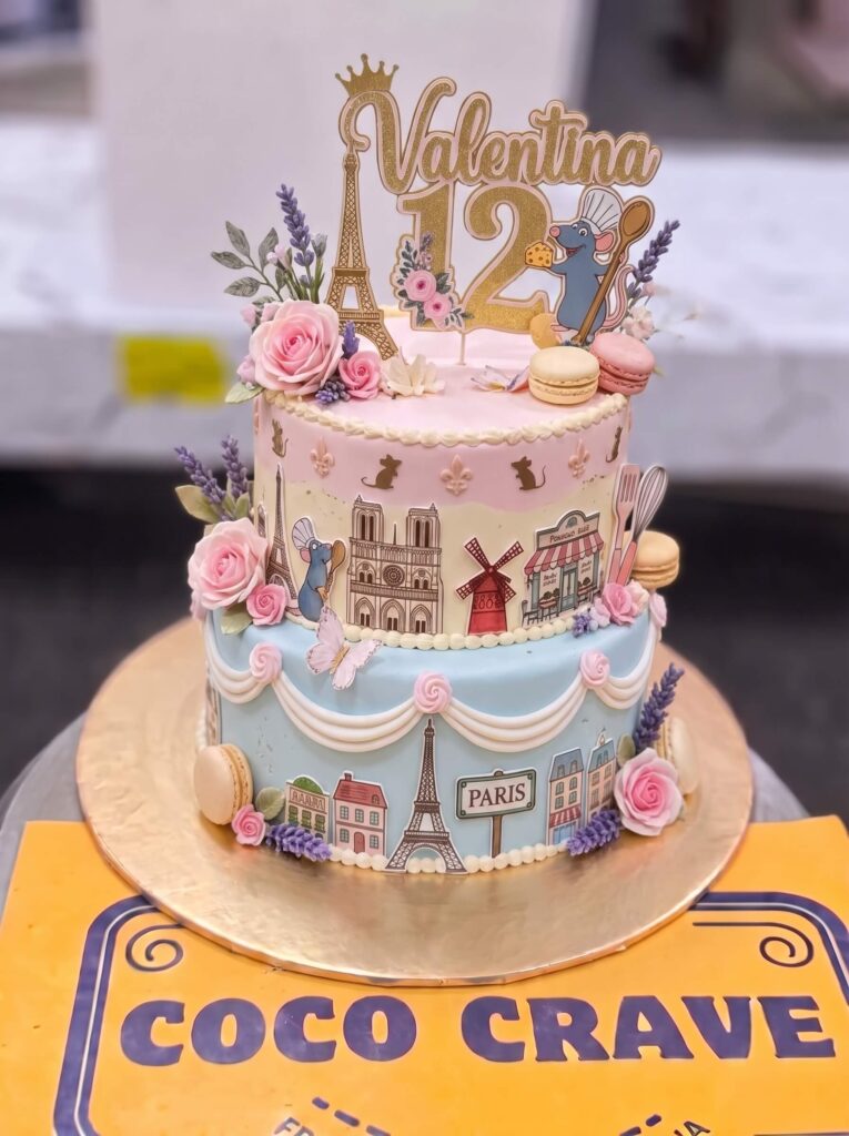Paris Theme Two Tier Birthday Cake in Lahore