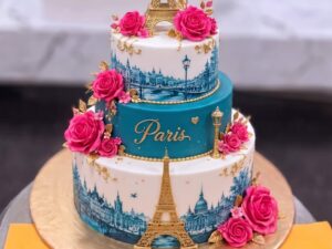 Paris Blue and White Two Tier Cake in Lahore — delivered in Lahore, Lahore