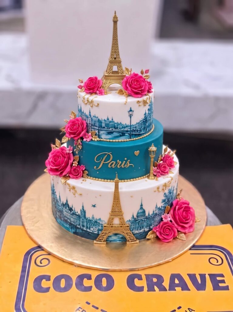 Paris Blue and White Two Tier Cake in Lahore