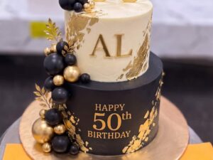 Black and Gold 50th Birthday Cake in Lahore