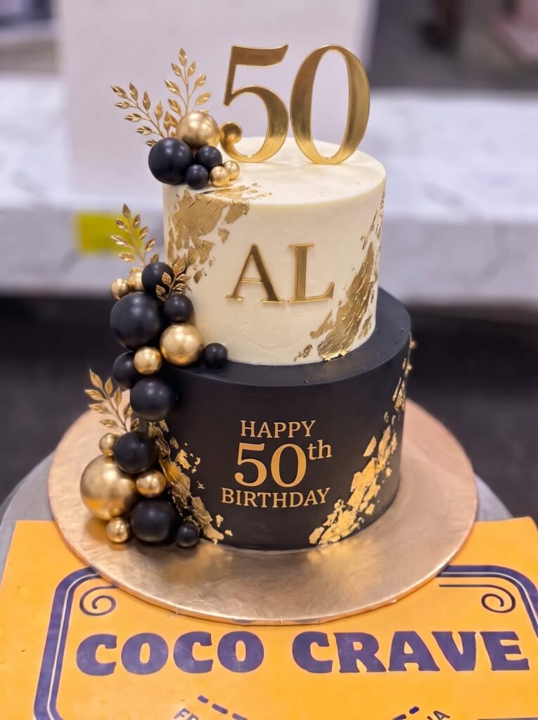 Black and Gold 50th Birthday Cake in Lahore