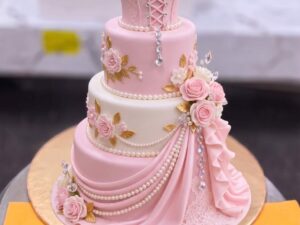 Pink Barbie Gown Three Tier Cake in Lahore