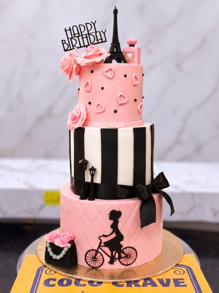 Pink and Black Paris Fashion Cake in Lahore