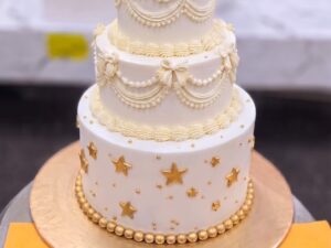 White and Gold Star Vintage Cake in Lahore — delivered in Lahore, Lahore