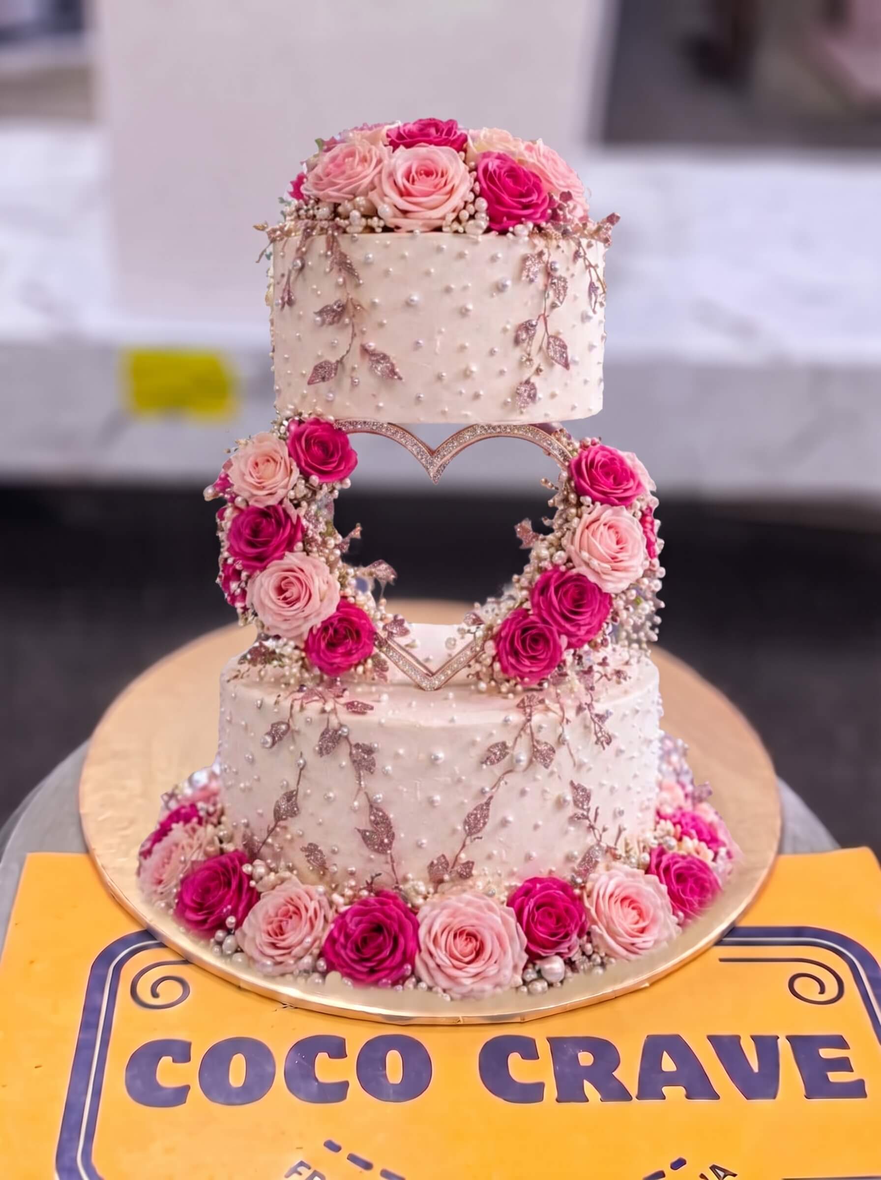 Pink Rose Heart Wedding Cake in Lahore — photo 2 by CocoCrave.pk Pink Rose Heart Wedding Cake in Lahore — photo 2