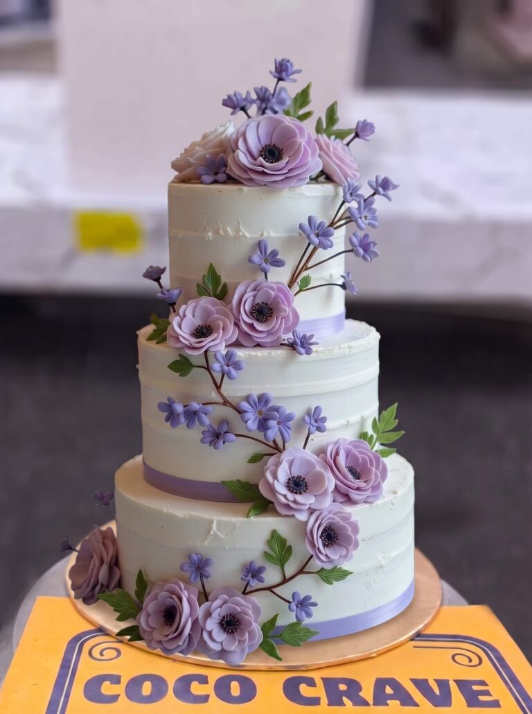 Purple Floral Three Tier Cake in Lahore