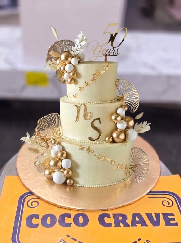 Ivory and Gold 50 Years Anniversary Cake in Lahore