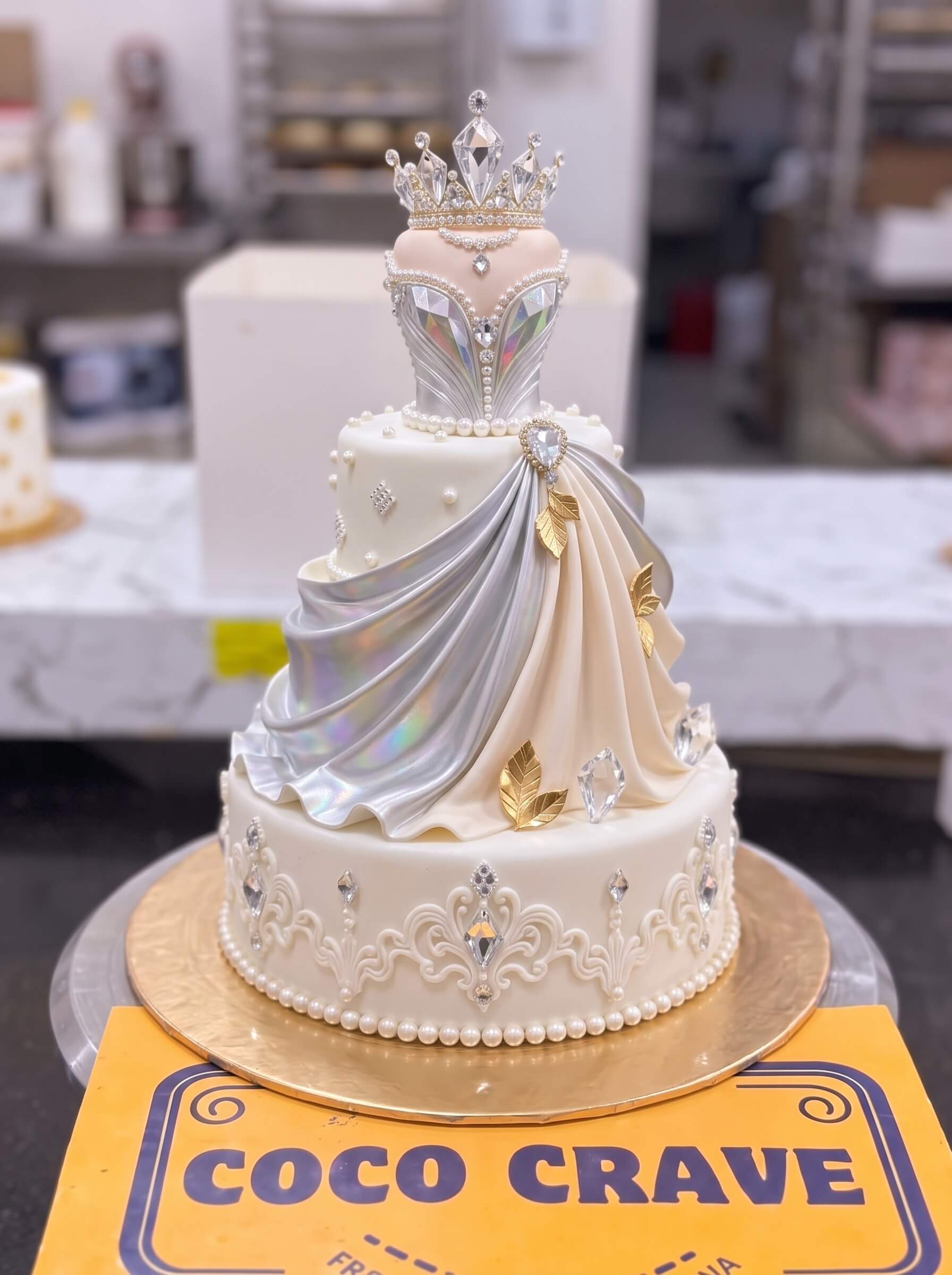 Silver Gown Princess Crown Cake in Lahore by CocoCrave.pk Silver Gown Princess Crown Cake in Lahore