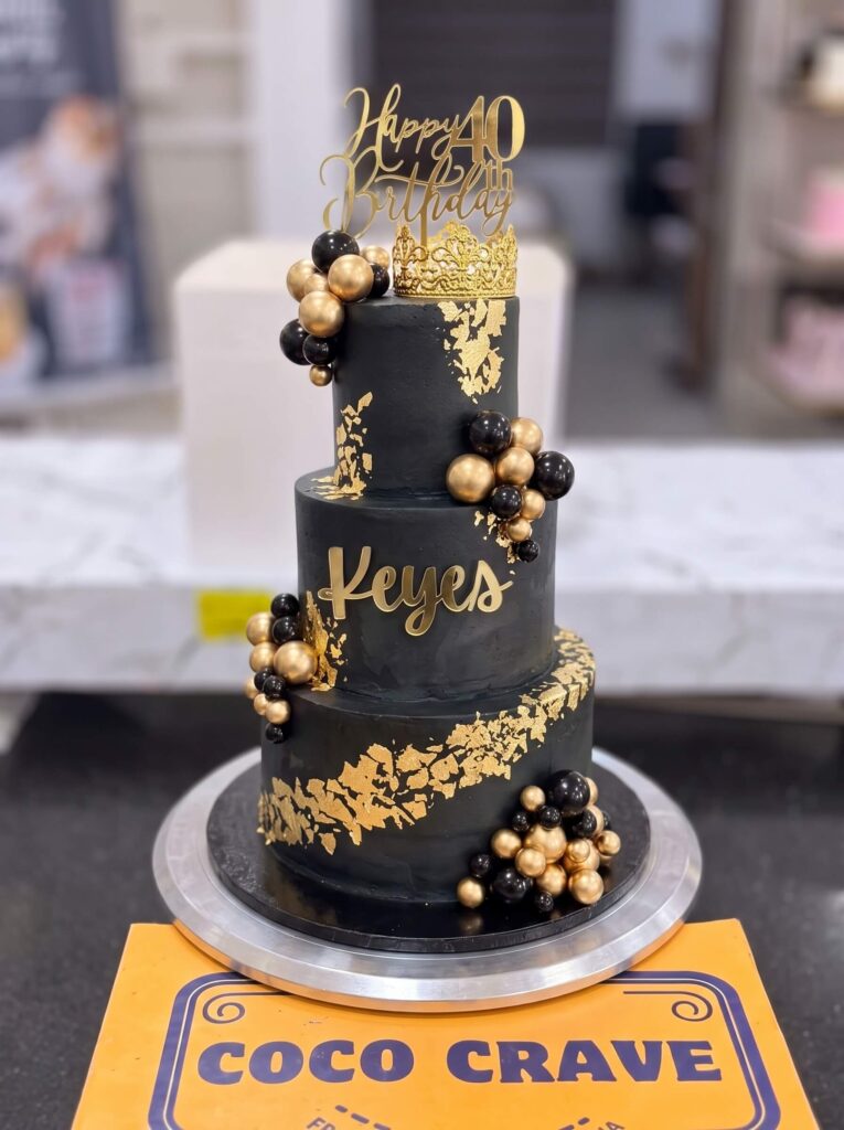 Black and Gold 40th Birthday Cake in Lahore