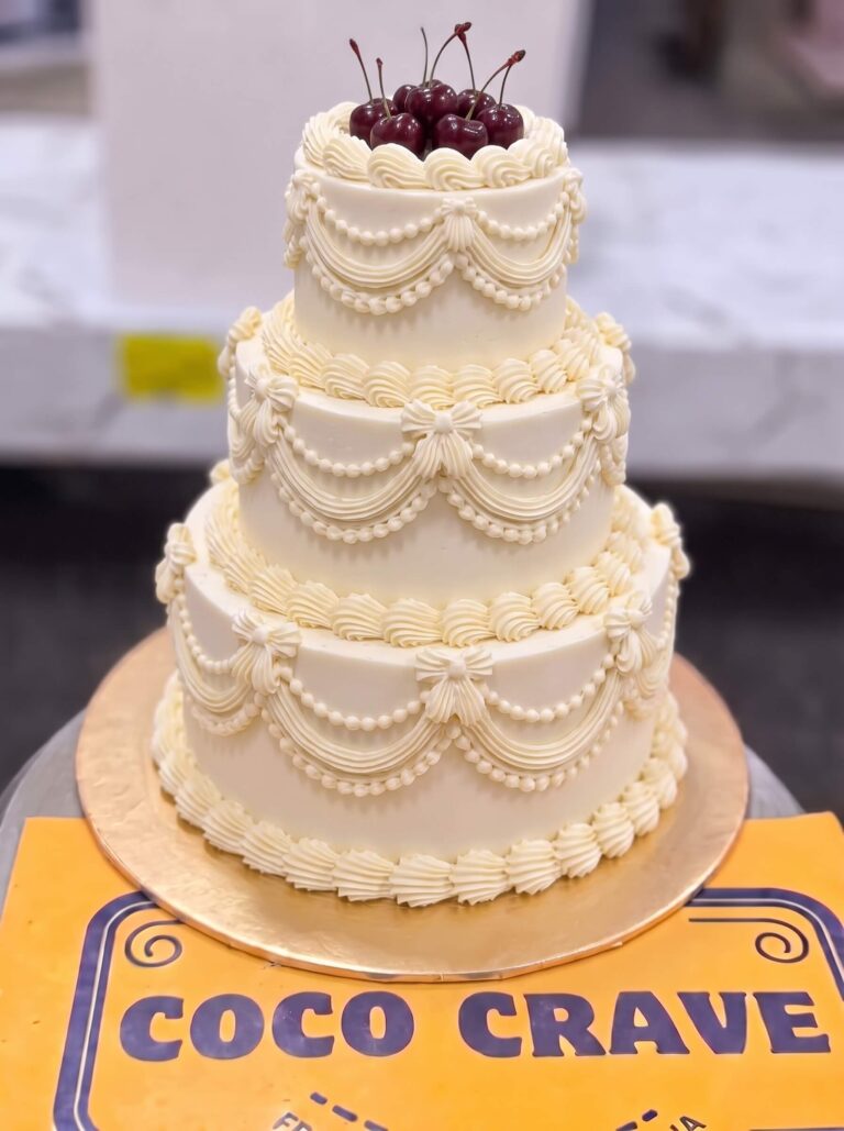 White Vintage Buttercream Cherry Cake in Lahore