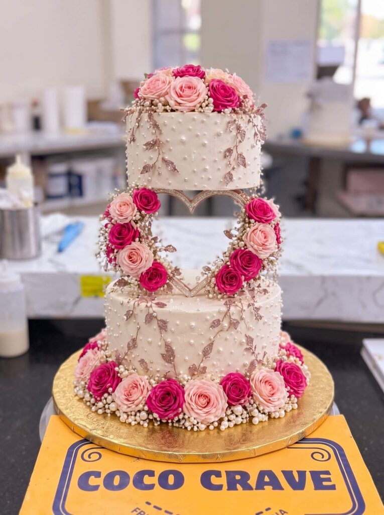 Pink Rose Heart Wedding Cake in Lahore