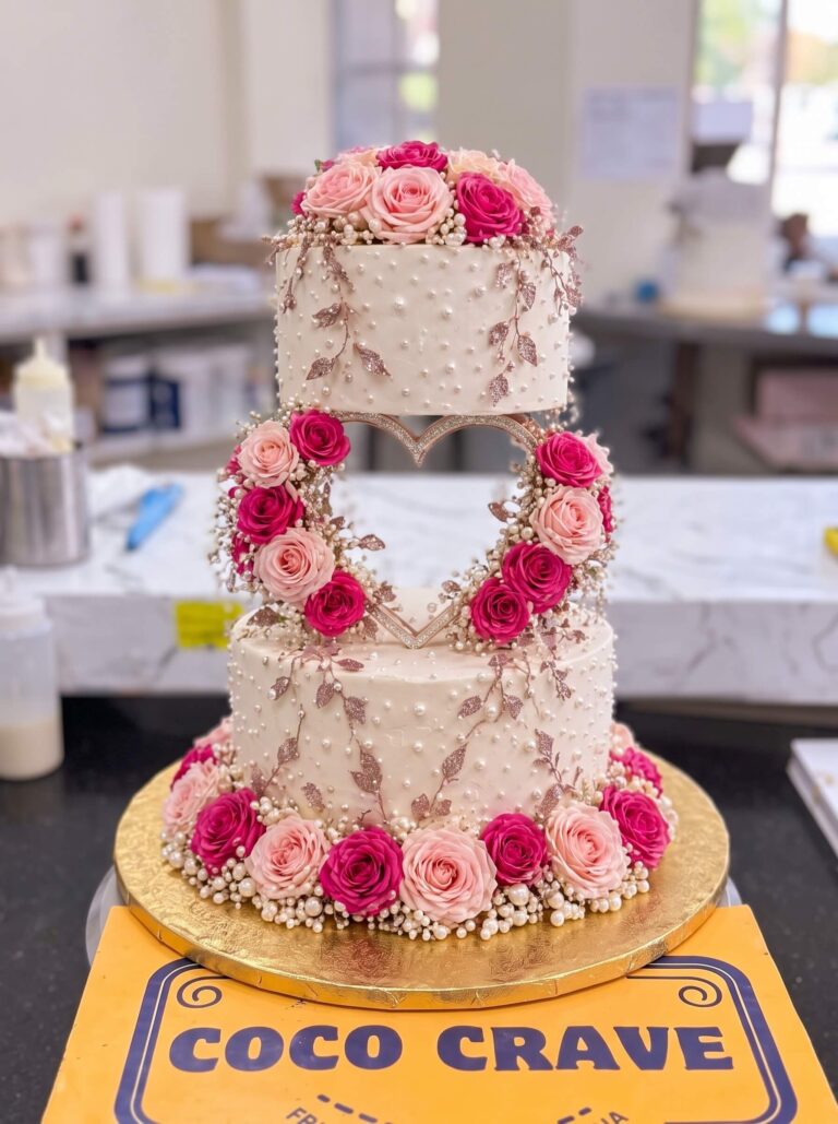 Pink Rose Heart Wedding Cake in Lahore