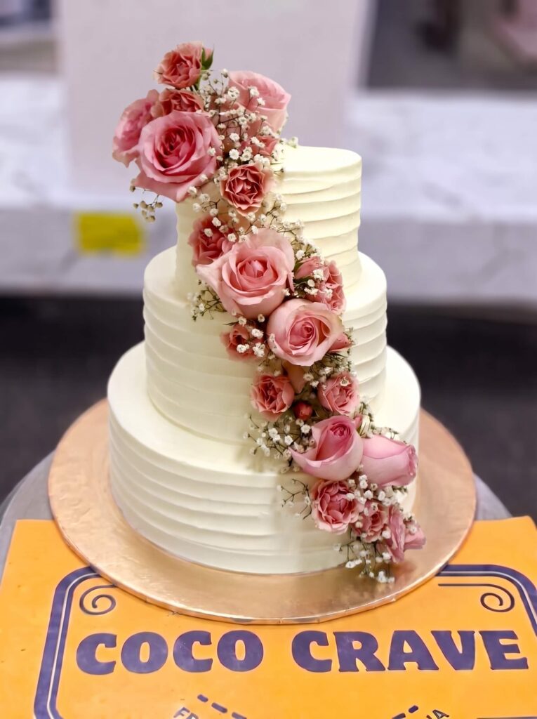 White Rose Cascade Wedding Cake in Lahore