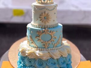 Blue and Gold Crown Prince Birthday Cake in Lahore — delivered in Paragon City, Lahore