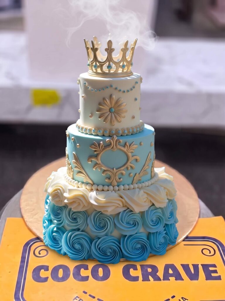 Blue and Gold Crown Prince Birthday Cake in Lahore
