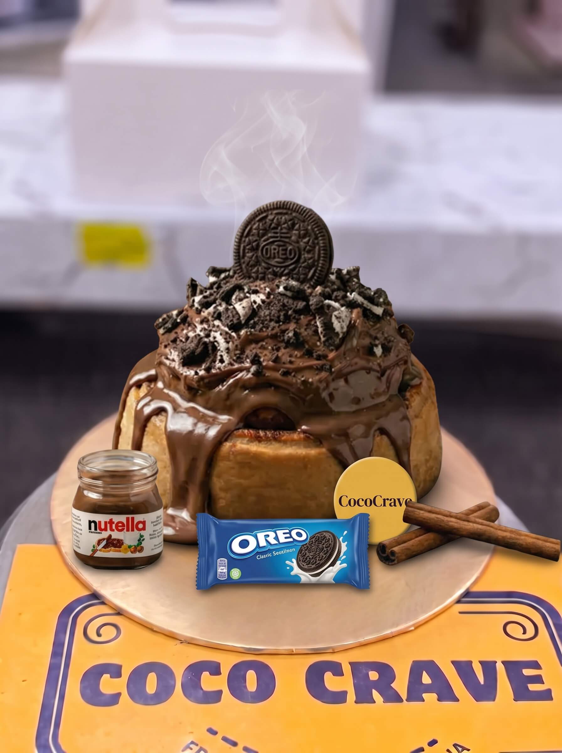 Nutella and Oreo Loaded Cinnamon Roll in Lahore | CocoCrave.pk Nutella and Oreo Loaded Cinnamon Roll in Lahore by CocoCrave.pk