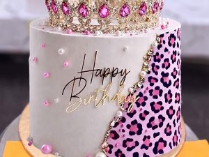 Pink Leopard Half And Half Crown Cake in Lahore — delivered in Lahore, Lahore