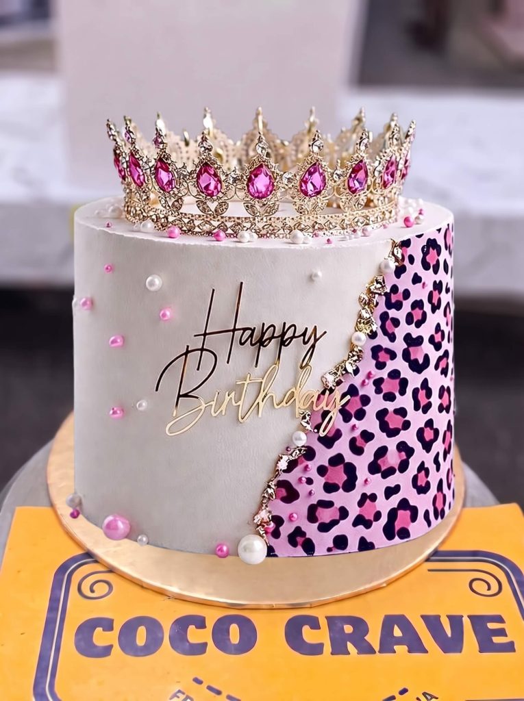 Pink Leopard Half And Half Crown Cake in Lahore