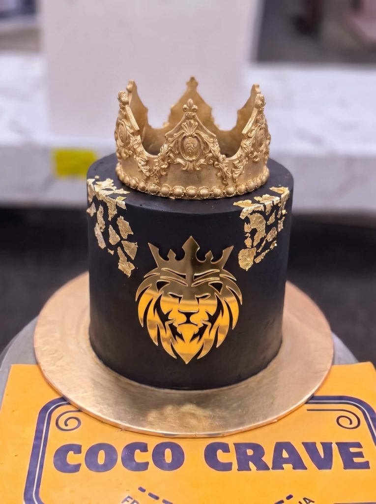 Black Gold Lion Crown Cake in Lahore