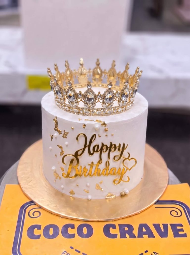 White Gold Leaf Crown Cake in Lahore