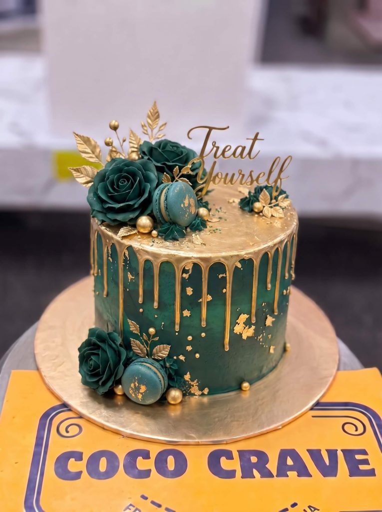 Green Rose Gold Drip Crown Cake in Lahore