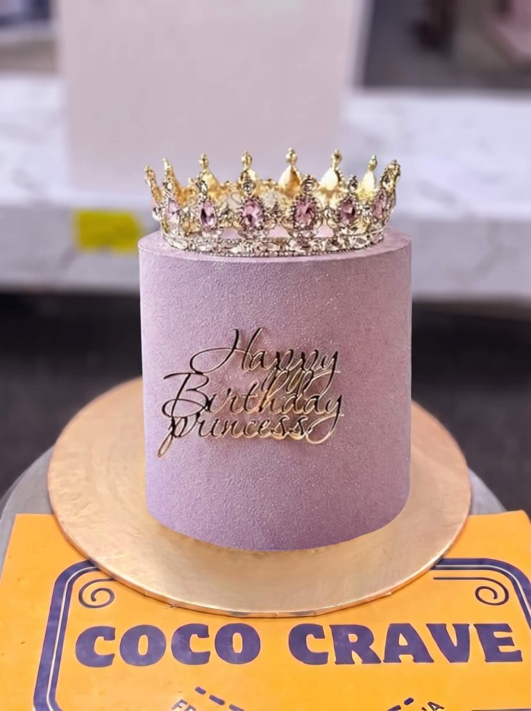 Lilac Velvet Princess Crown Cake in Lahore