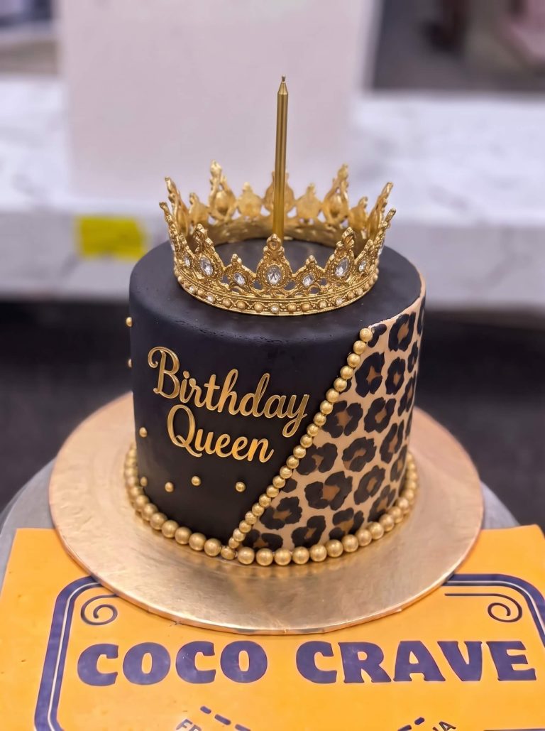 Leopard Print Birthday Queen Crown Cake in Lahore
