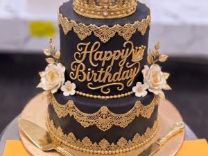 Black And Gold Lace Crown Cake in Lahore — delivered in Lahore, Lahore