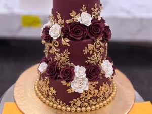Maroon Rose Two Tier Crown Cake in Lahore — delivered in Lahore, Lahore