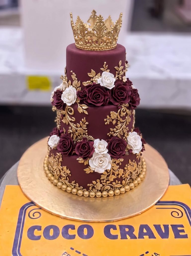 Maroon Rose Two Tier Crown Cake in Lahore