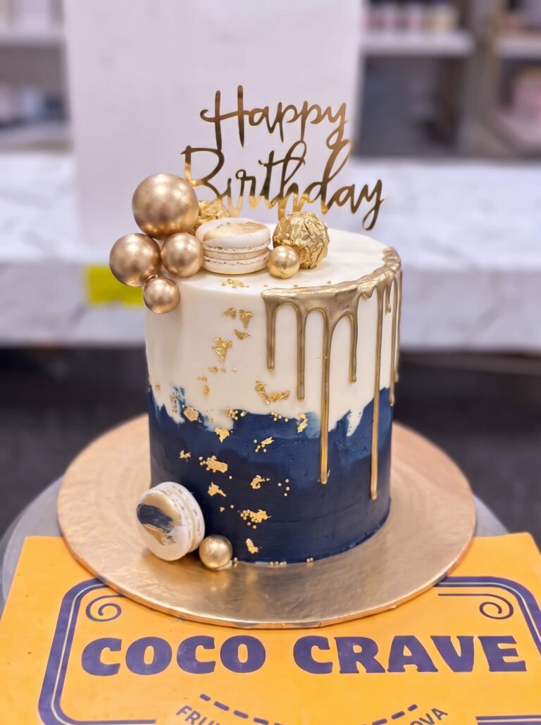 Navy and Gold Drip Cake in Lahore