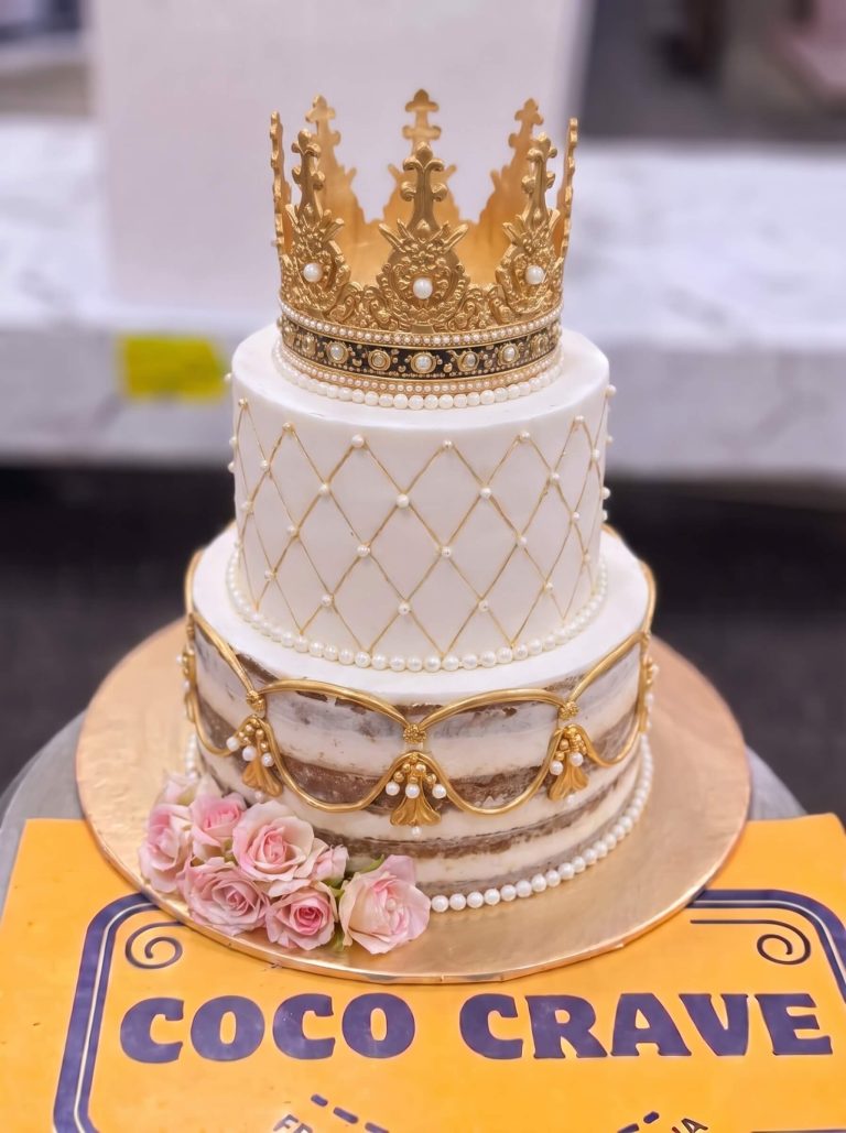 Ivory Lattice Two Tier Crown Cake in Lahore