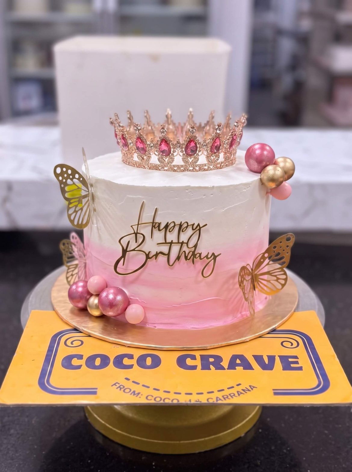 Pink Ombre Butterfly Crown Cake in Lahore — Cococrave Lahore