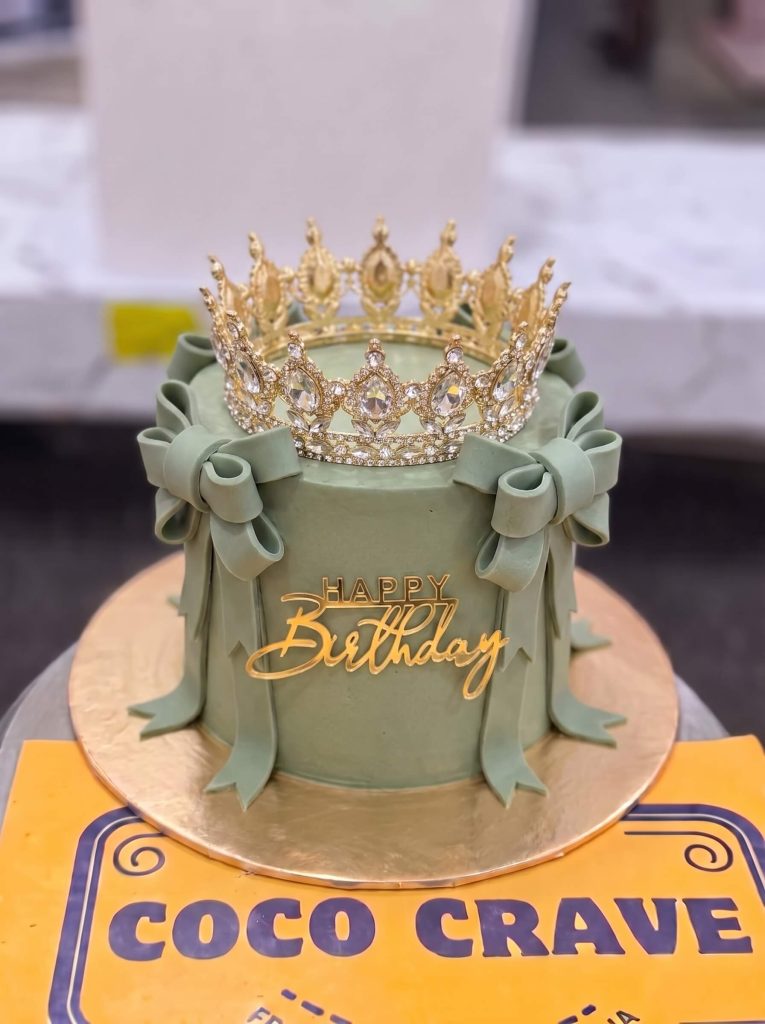 Sage Green Bow Crown Cake in Lahore