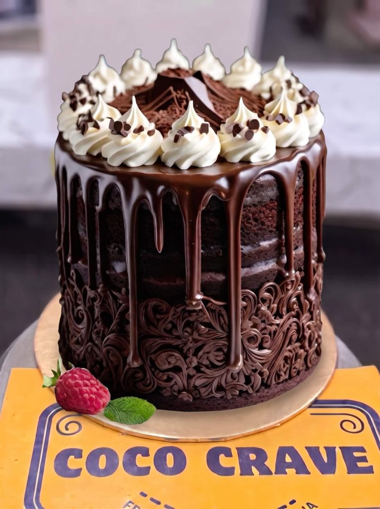 Chocolate Drip Cake with Cream Rosettes in Lahore