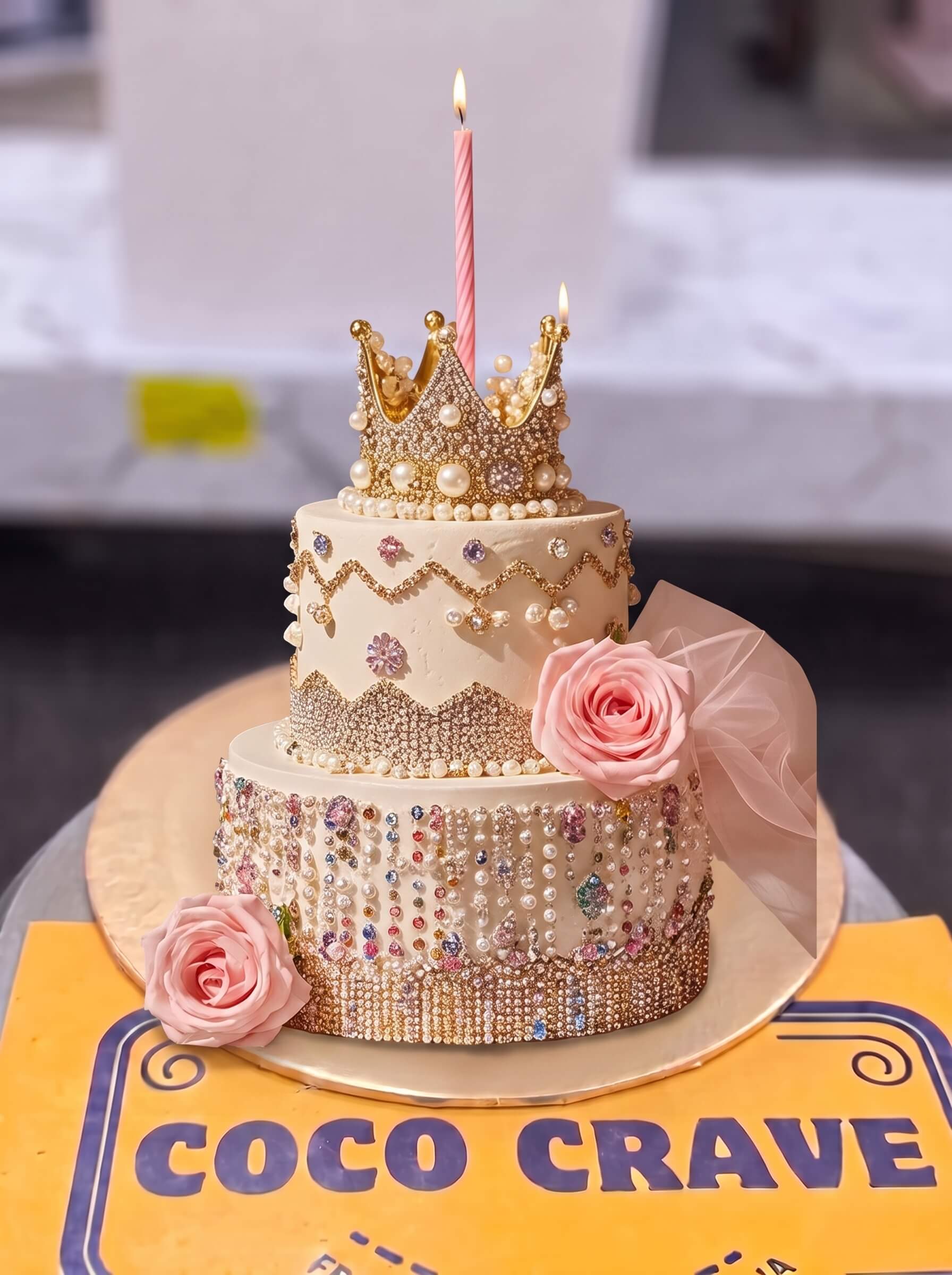 Edit_cake_in_second_image_2K_202609060420 Rhinestone Two Tier Crown Cake in Lahore — Cococrave Lahore