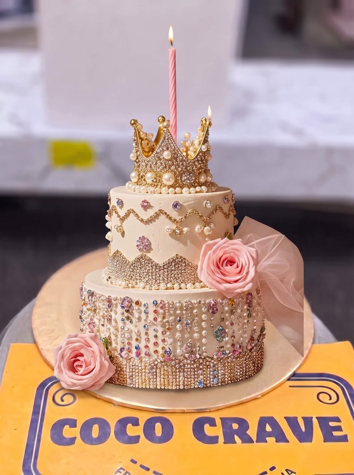 Pearl And Jewel Two Tier Crown Cake in Lahore