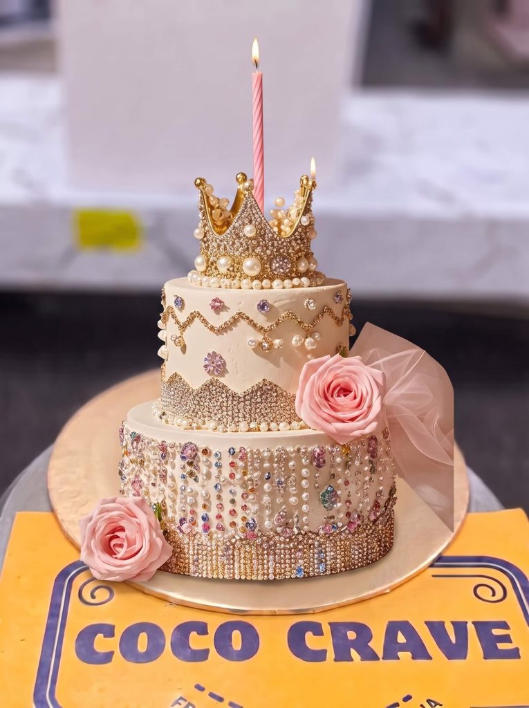 Pearl And Jewel Two Tier Crown Cake in Lahore
