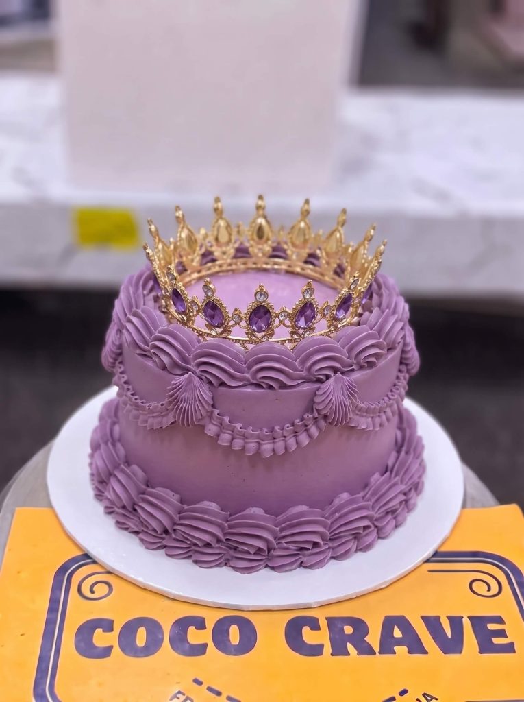 Purple Piped Crown Cake in Lahore