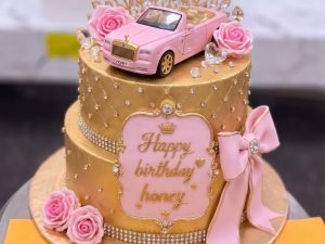 Gold Pink Car Crown Cake in Lahore — delivered in Lahore, Lahore