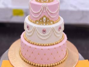 Pink Three Tier Princess Crown Cake in Lahore — delivered in Gulberg, Lahore